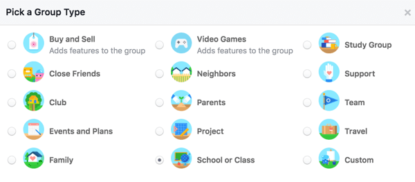 Alegeți un tip de grup pentru a permite utilizatorilor să afle mai multe despre grupul dvs.