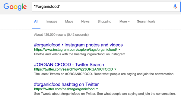 Utilizați căutarea Google pentru a căuta hashtaguri.