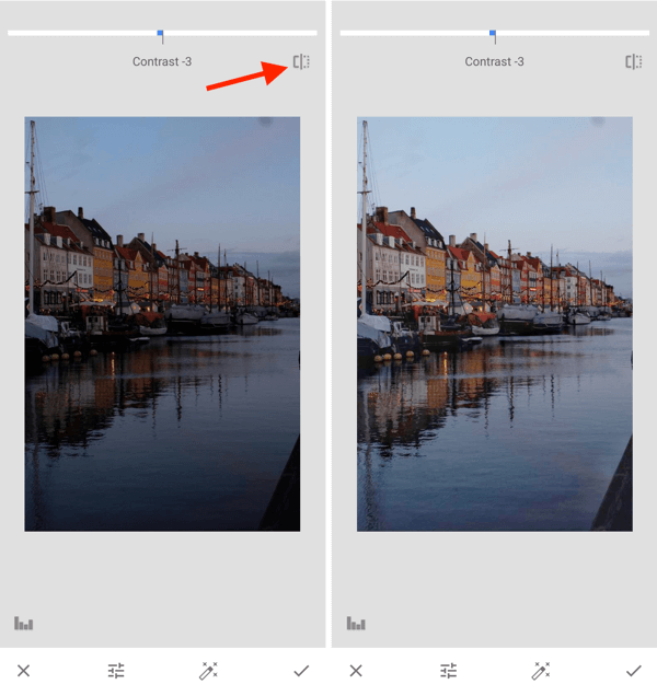 Cum să vă îmbunătățiți fotografiile de pe Instagram, pasul 10, să ajustați setările post-captare a expunerii pentru a comuta între original și editare