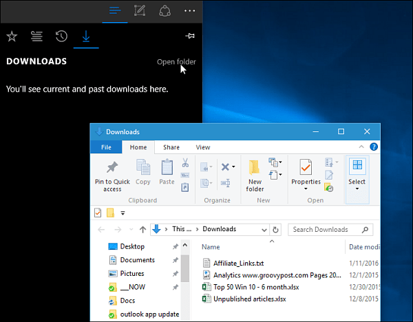 Folder de descărcări Microsoft Edge