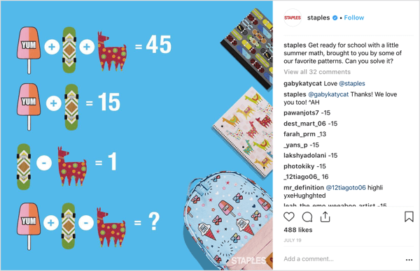 Un design de imagine original într-o postare pe Instagram.