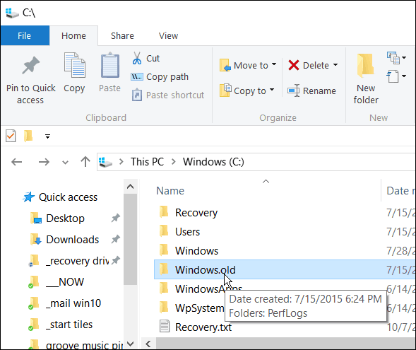 Nu ștergeți Windows.old dacă doriți să reveniți din Windows 10 la o versiune anterioară în primele 30 de zile