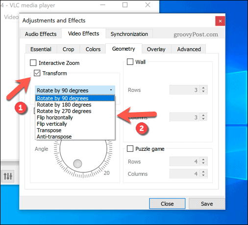 Setarea rotațiilor presetate în VLC pe Windows