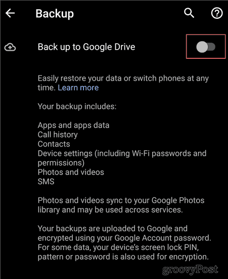 Backup pentru setările Android Backup pentru a conduce