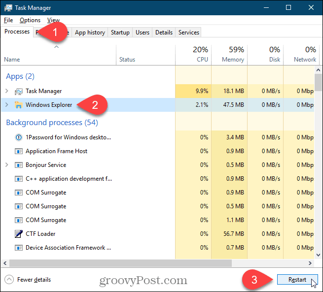 Reporniți procesul de Windows Explorer