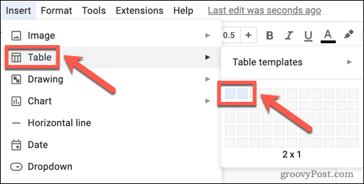 Inserarea unui tabel în Google Docs