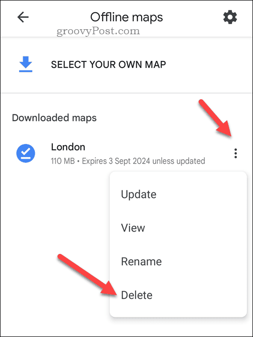 Ștergeți o hartă Google Maps offline