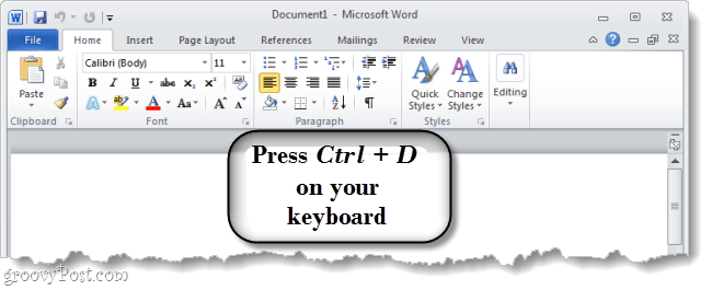 Apăsați Ctrl D pe tastatura pentru a deschide dialogul cu opțiunile de font