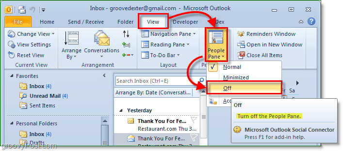 cum să dezactivați panoul oamenilor din perspectiva Microsoft Office 2010