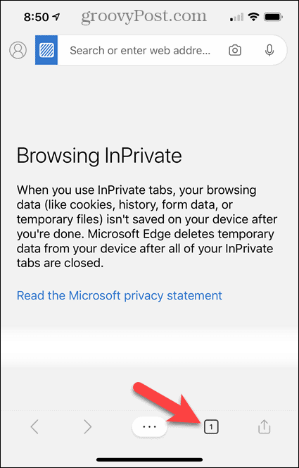 Navigarea InPrivate în Edge pentru iOS