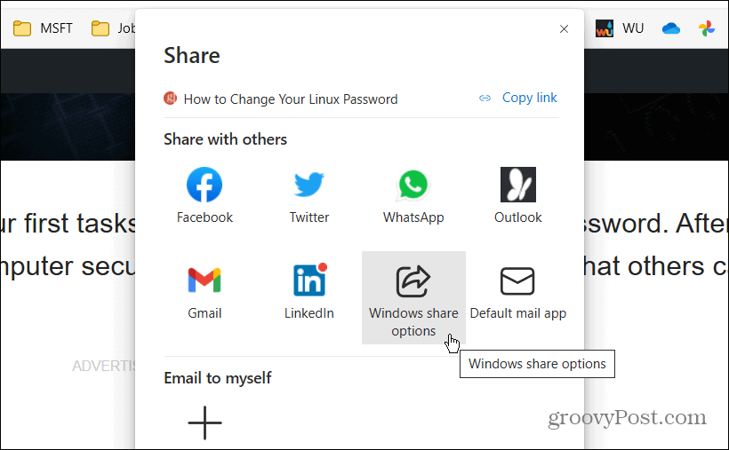 Opțiune Windows Share Partajare în apropiere