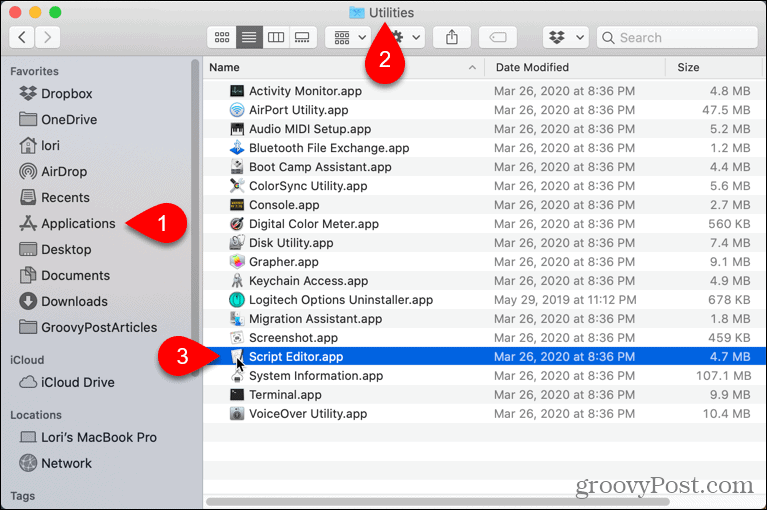 Deschideți Script Editor pe Mac
