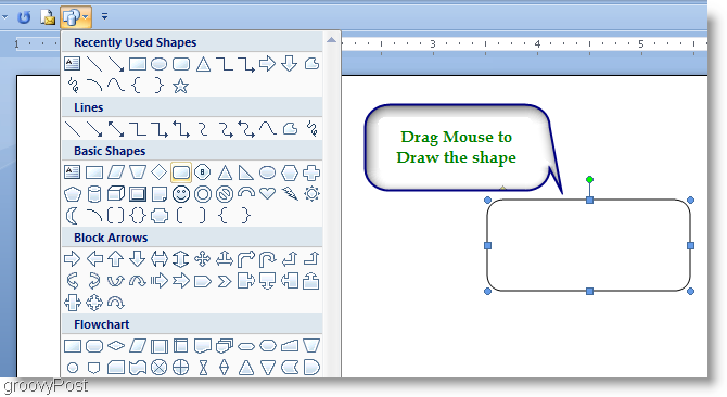 Microsoft Word 2007 Desenați forma trăgând mouse-ul