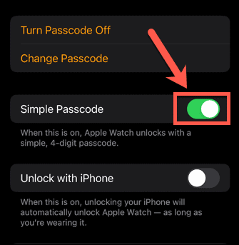 cod de acces simplu pentru Apple Watch