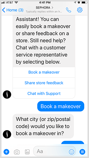 Cu un bot Messenger, Sephora califică clienții potențiali pentru întâlniri de makeover.