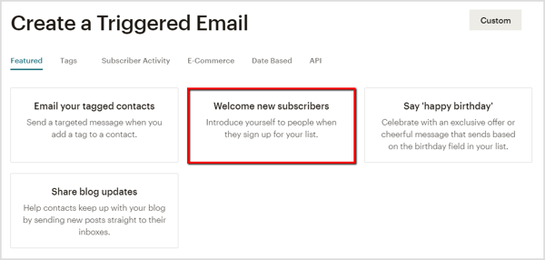Creați un e-mail de bun venit pentru noii abonați din Mailchimp.