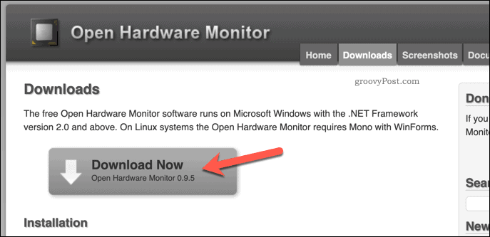 Deschideți pagina de descărcare a monitorului hardware