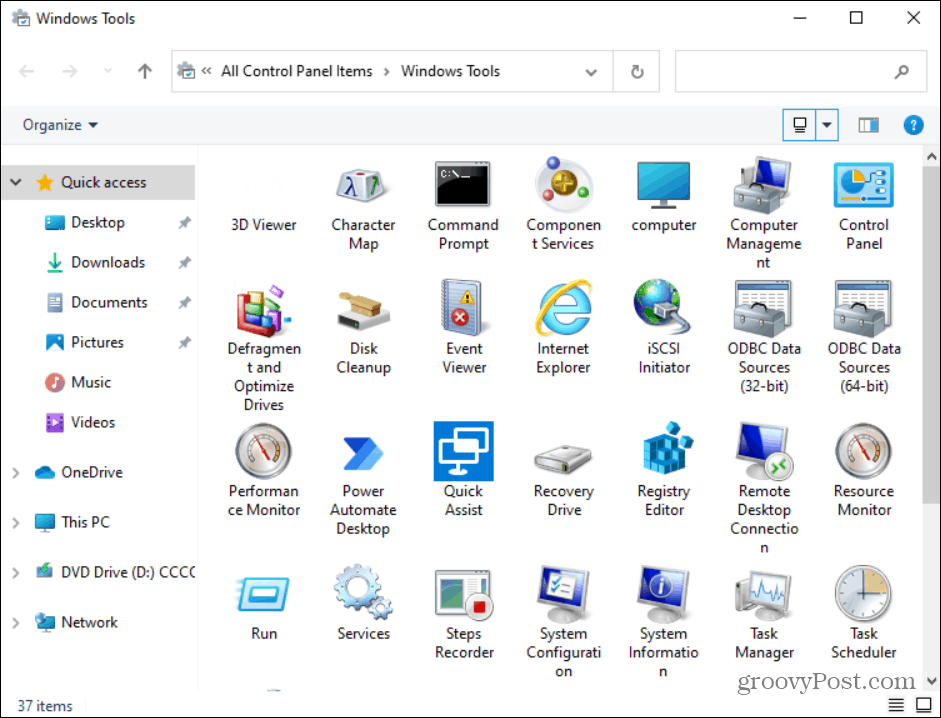 elemente din folderul Instrumente Windows
