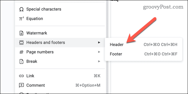 Inserarea unui antet sau subsol în Google Docs