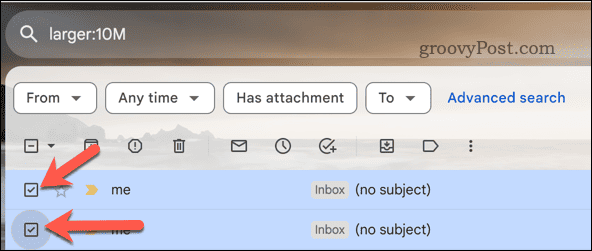Selectați e-mailuri Gmail în rezultatele căutării