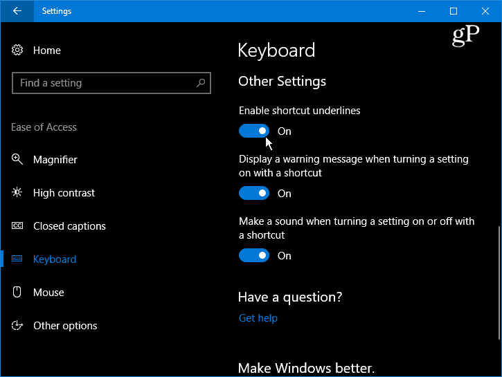 Faceți Windows 10 subliniați și evidențiați tastele de comenzi rapide din meniu
