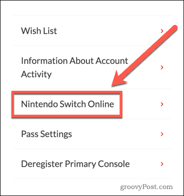 Setări ale site-ului online Nintendo Switch
