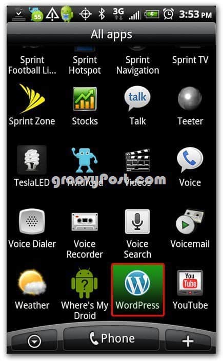 Wordpress pe pictograma Android în ecranul de start - dock