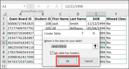 Crearea unui tabel standard în Excel
