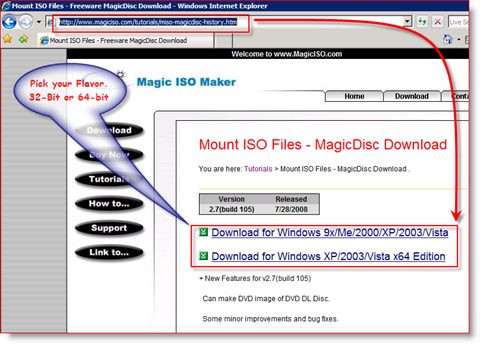 Legătură de descărcare MagicISO x86 și x64 pentru Windows Server 2008