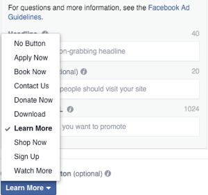 Imagine publicitară carusel facebook selectare buton apel la acțiune