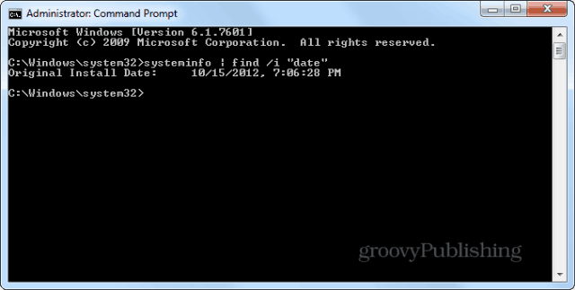 Data instalării Windows cmd prompt systeminfo introduceți