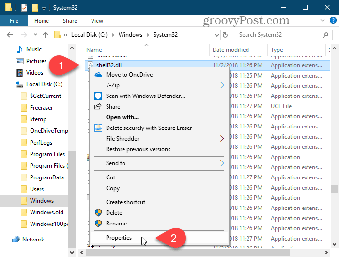 Selectați Proprietăți pentru un folder în Windows