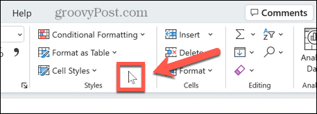 excel click ribbon