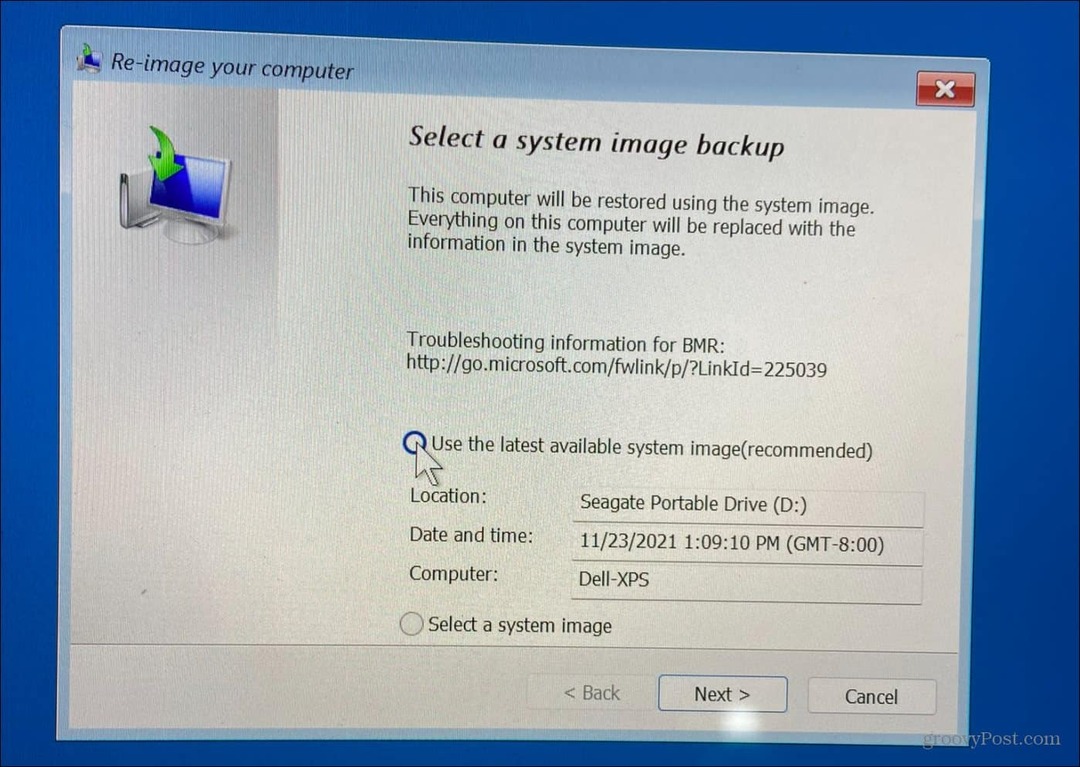 Selectați System Image Backup