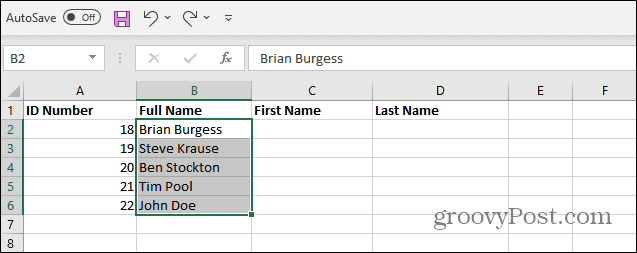 Selectați Nume din Lista Excel