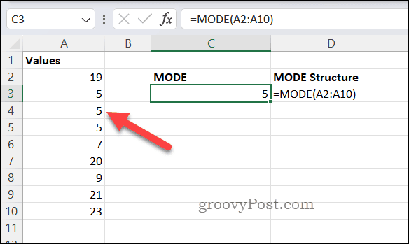 Rezultatul formulei MOD în Excel