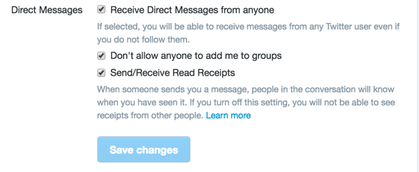 Veți găsi trei opțiuni de mesaje directe în setările dvs. de securitate și confidențialitate Twitter.