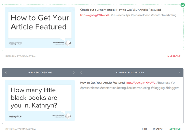 După ce MissingLettr creează tweet-uri despre postarea dvs. pe blog, puteți edita toate tweet-urile după bunul plac.