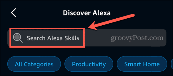 abilități de căutare a aplicației Alexa