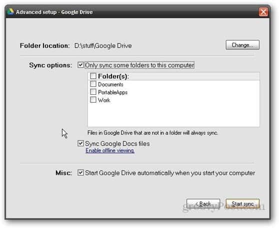 sincronizare selectivă Google Drive