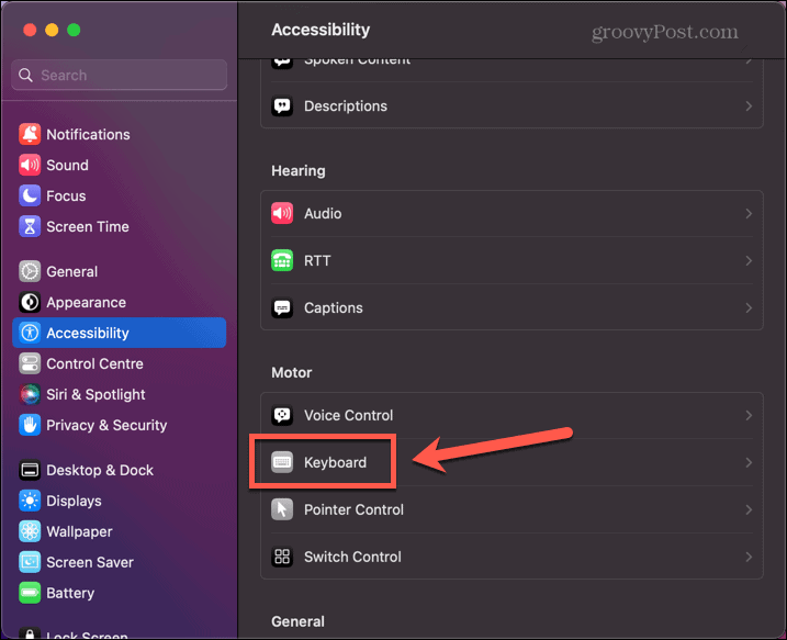 setări de accesibilitate pentru tastatura mac