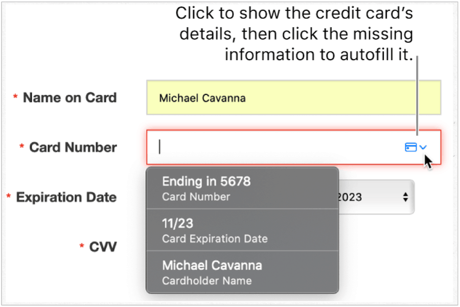 Card de credit iCloud Keychain