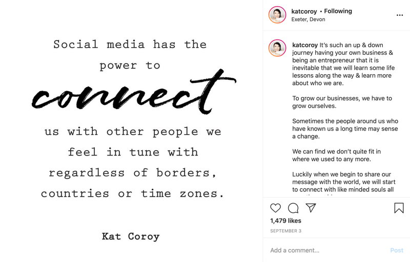 exemplu de postare de citat pe Instagram cu text în principal în font bloc, cu câteva cuvinte în textul scriptului pentru subliniere