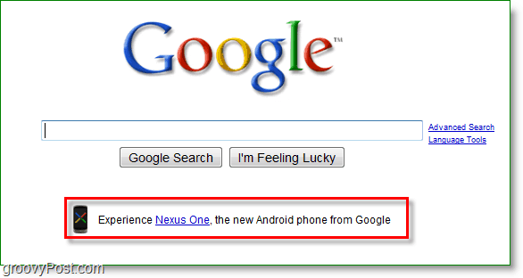 Nexus unul fiind anunțat pe pagina principală Google.