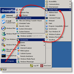 Lansați Defragmenterul discului din Windows XP