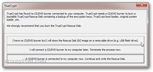 TrueCrypt Fără CD / DVD Burner