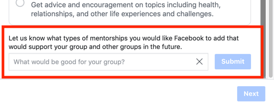Cum să vă îmbunătățiți comunitatea de grup Facebook, opțiunea de a sugera o opțiune de categorie de mentorat de grup pentru Facebook