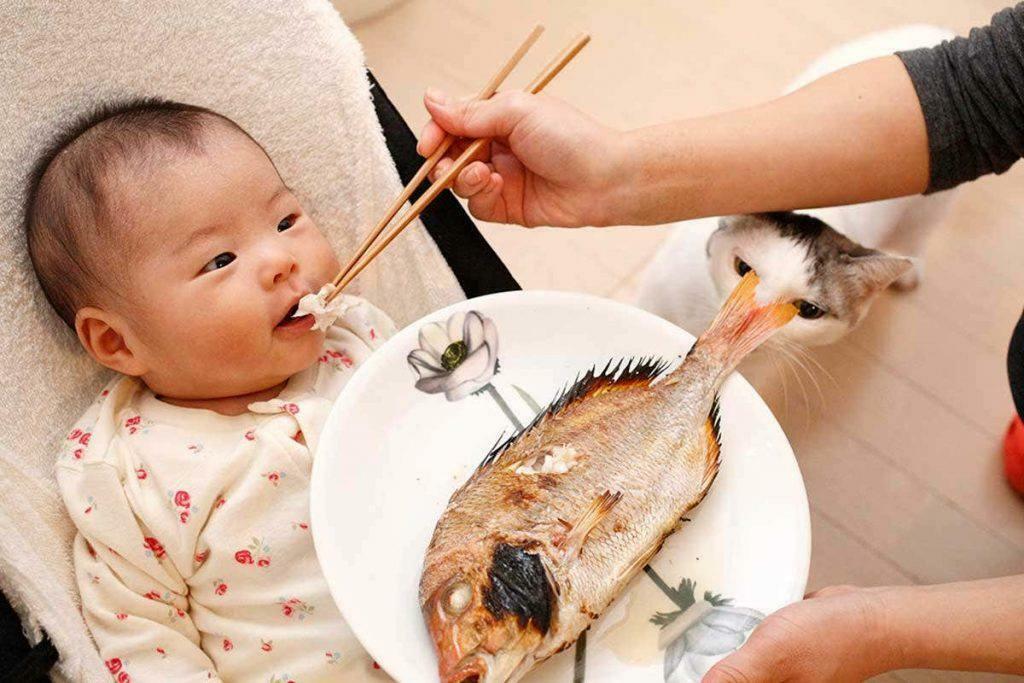 hrănind bebelușul cu pește