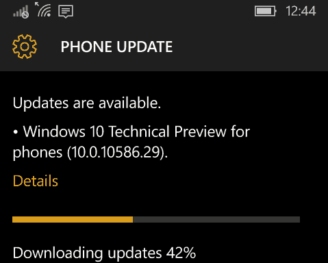 Actualizare mobilă Windows 10