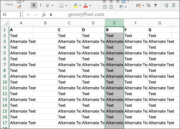 Suprascrierea unei coloane Excel